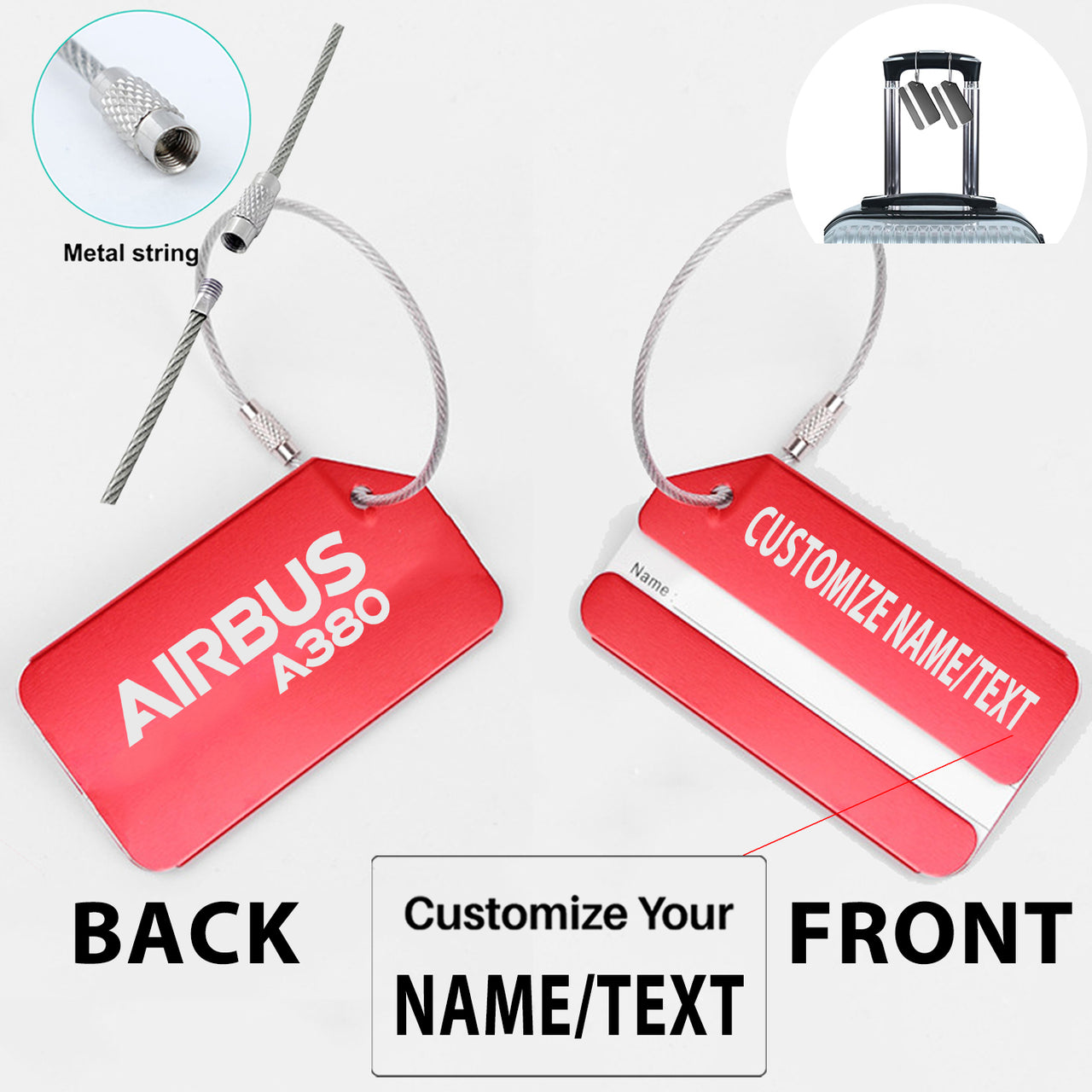 Airbus A380 & Text Designed Fashion Metal Luggage Tags