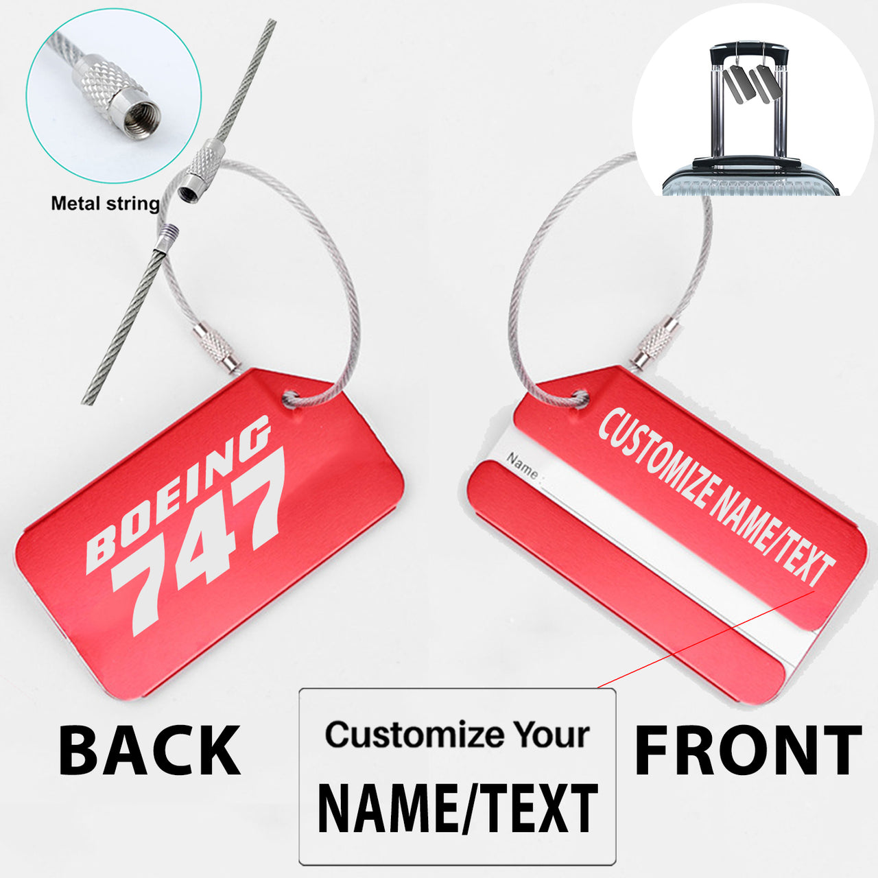 Boeing 747 & Text Designed Fashion Metal Luggage Tags