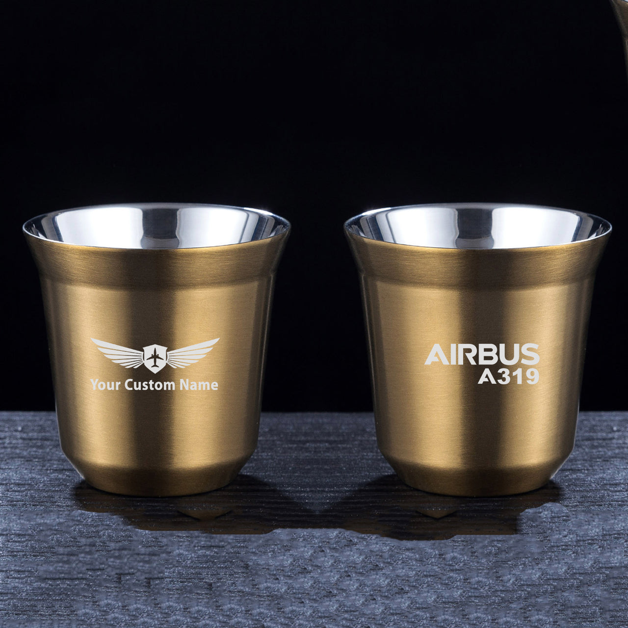 Airbus A319 & Text Designed Double Wall Stainless Steel Coffee Mugs