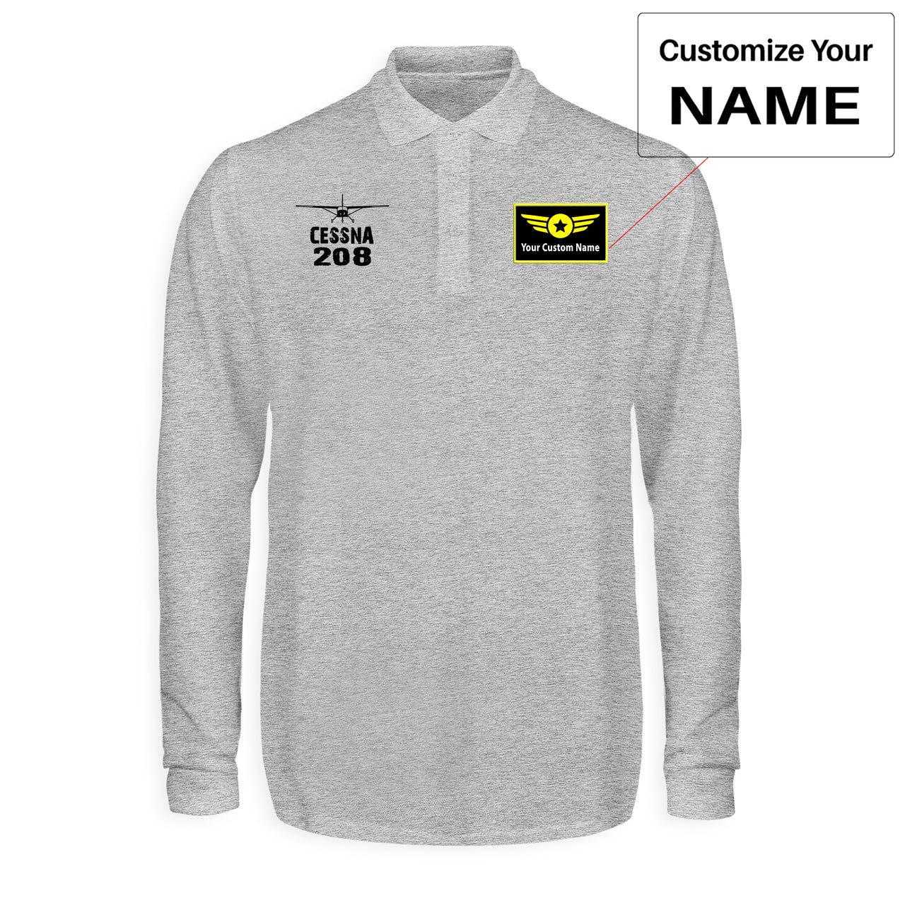 Cessna 208 & Plane Designed Long Sleeve Polo T-Shirts