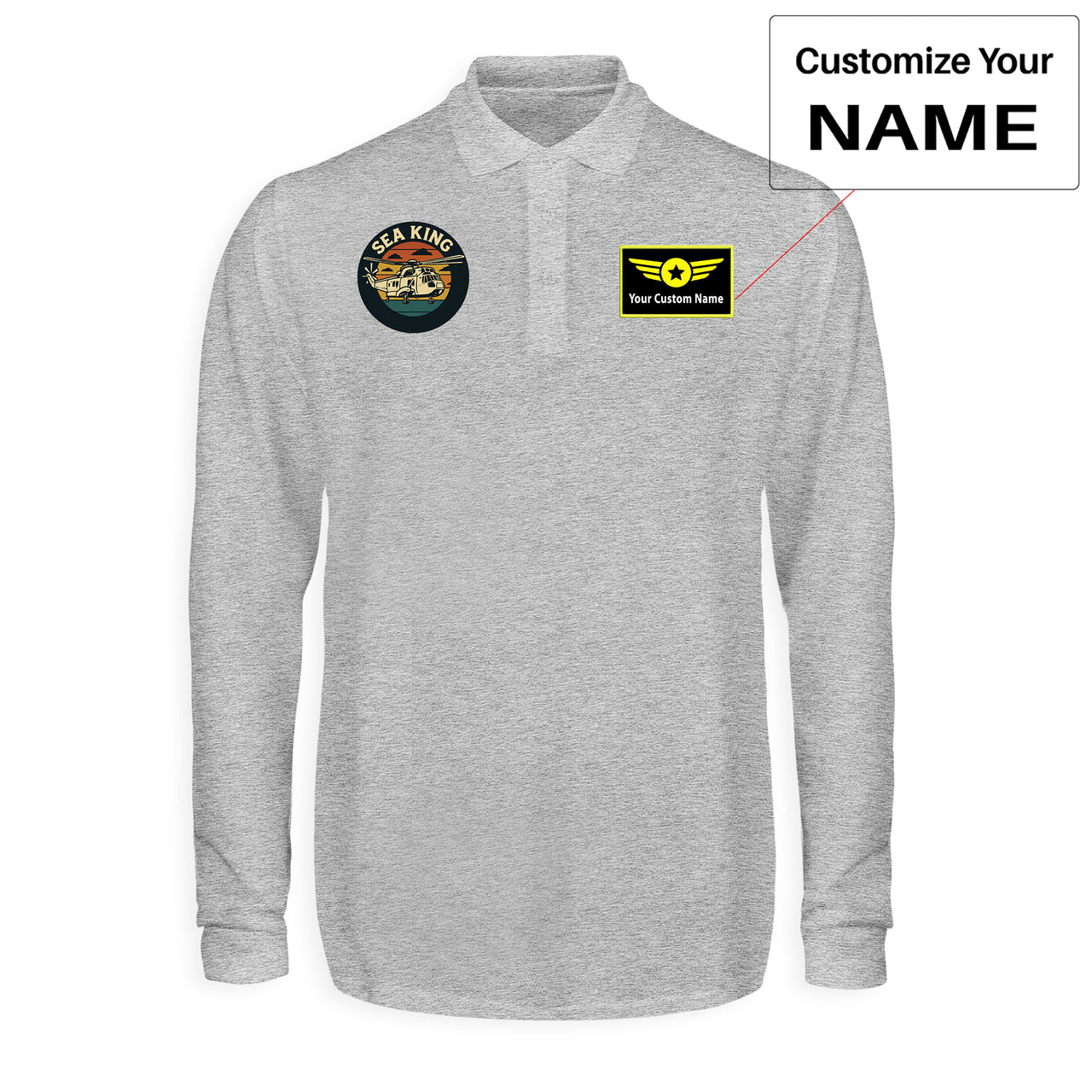 Sea King Helicopter Designed Long Sleeve Polo T-Shirts