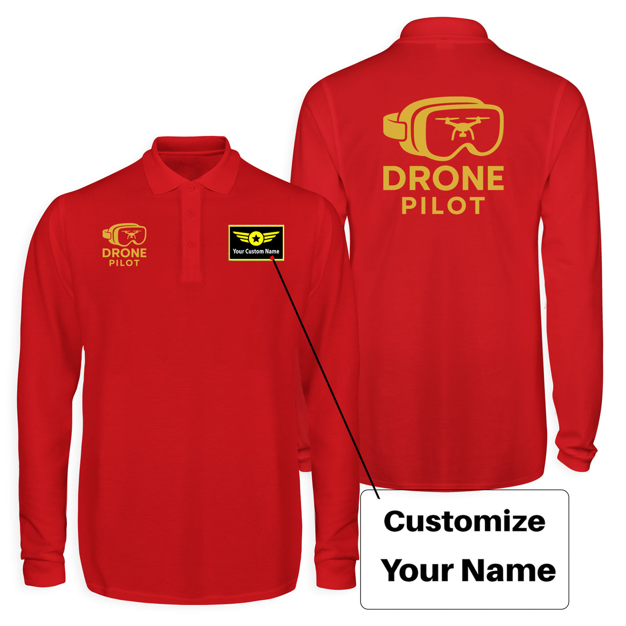 Googles & Drone Pilot Designed Long Sleeve Polo T-Shirts (Double-Side)