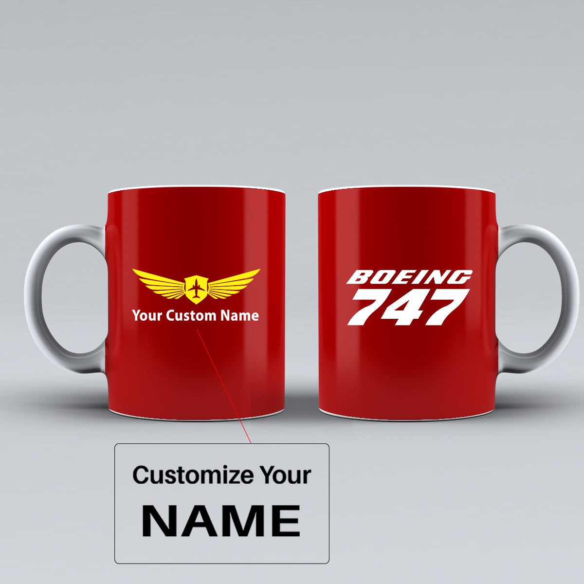 Boeing 747 & Text Designed Ceramic White Mugs