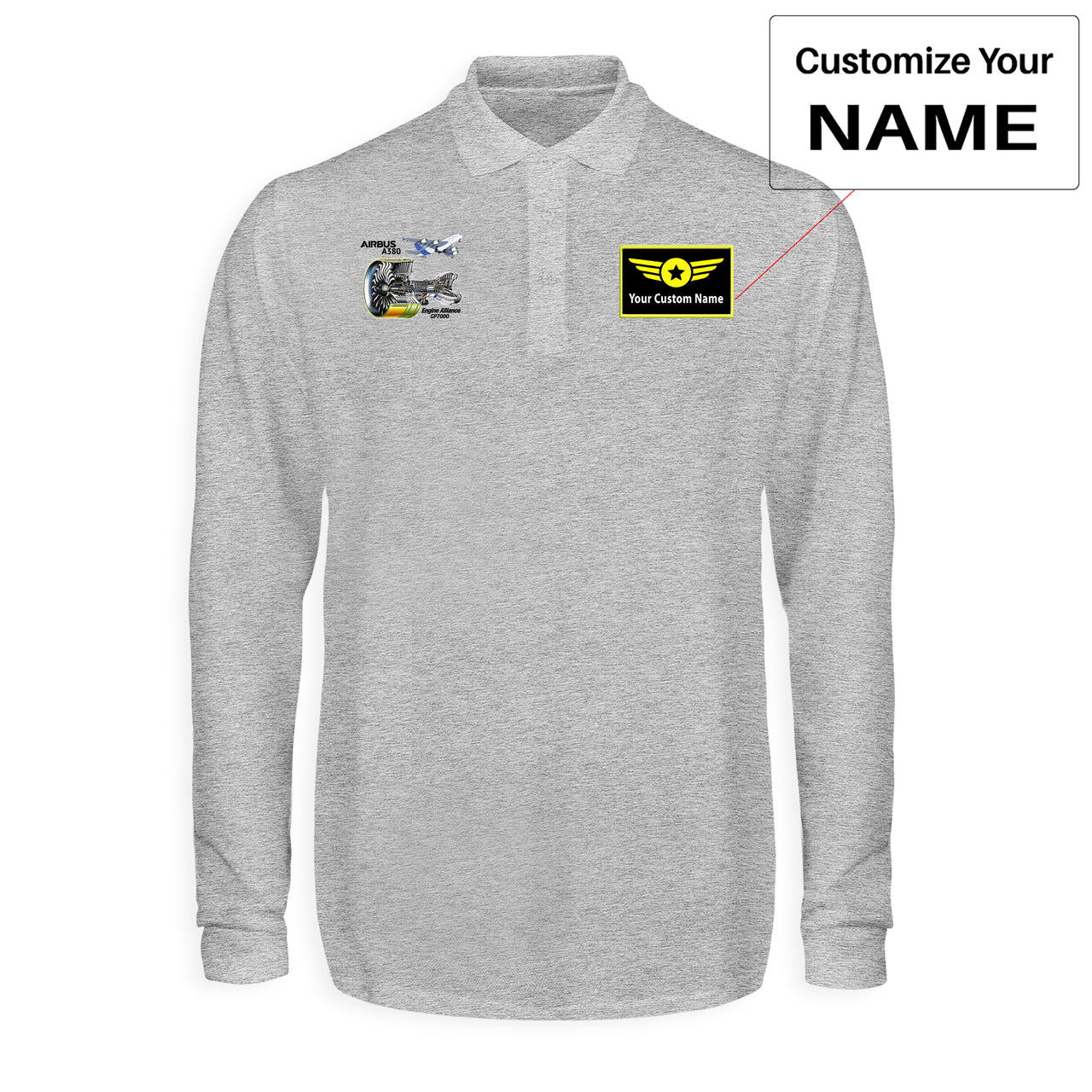 Airbus A380 & GP7000 Engine Designed Long Sleeve Polo T-Shirts