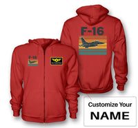 Thumbnail for Retro Fighter Jet F16 Designed Zipped Hoodies