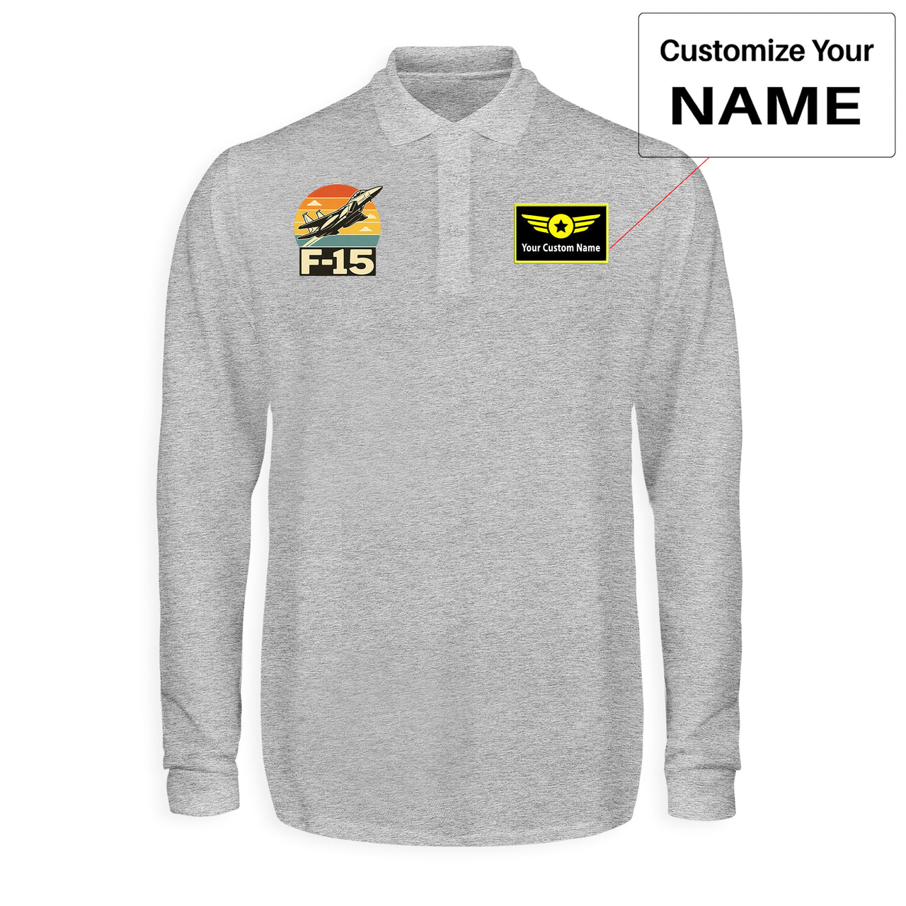 Retro Fighter Jet F15 Designed Long Sleeve Polo T-Shirts