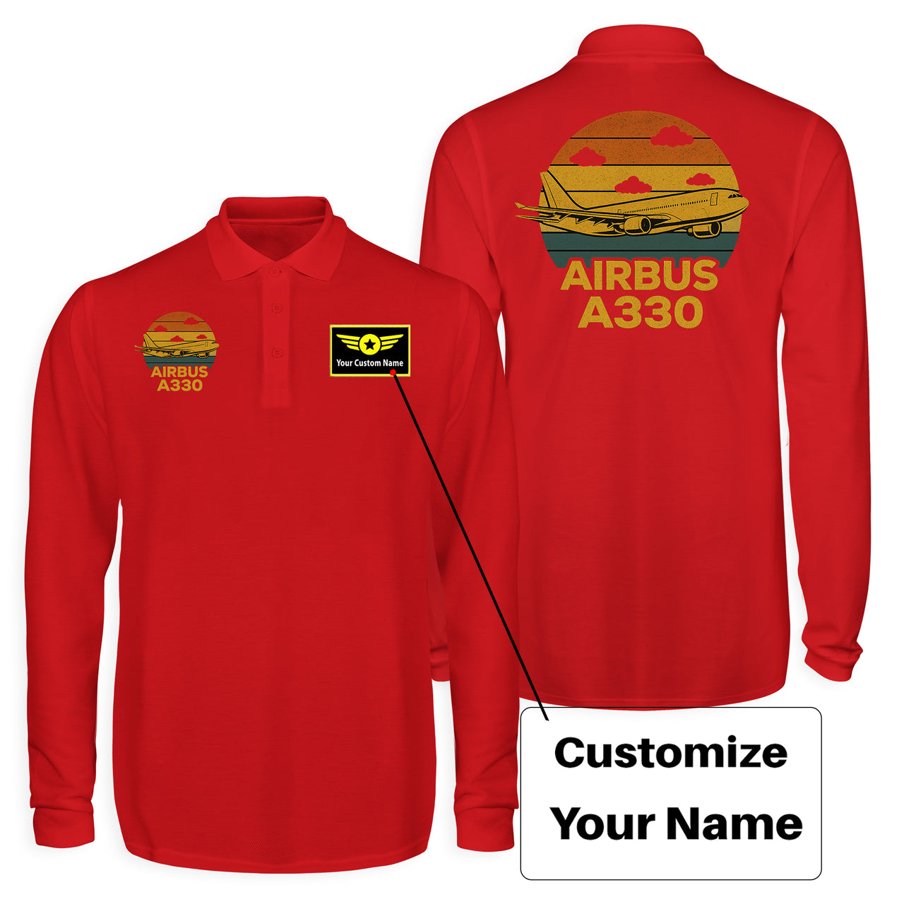 Retro Airbus A330 Designed Long Sleeve Polo T-Shirts (Double-Side)