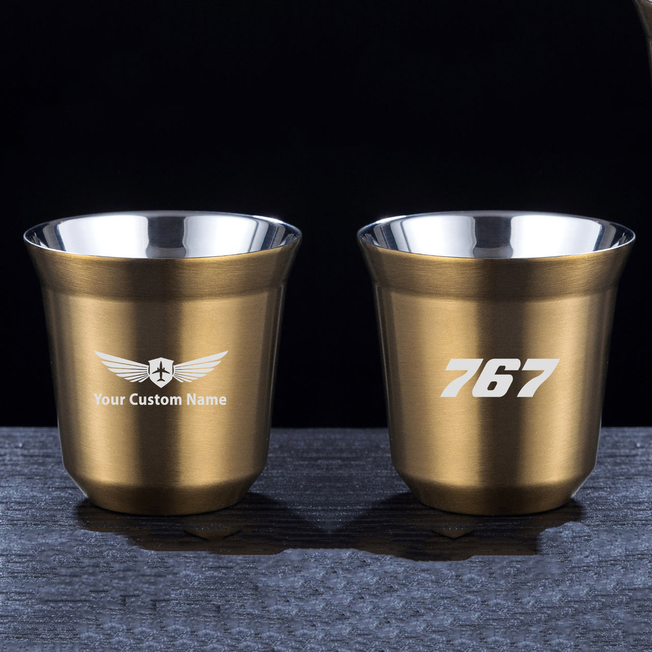 767 Flat Text Designed Double Wall Stainless Steel Coffee Mugs