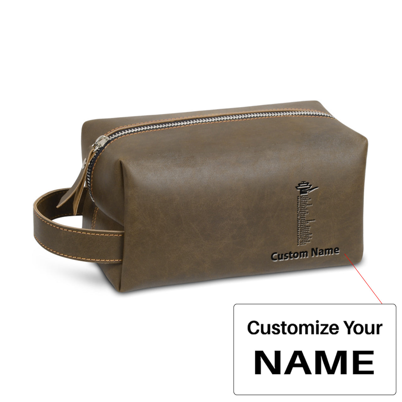 Aviation Alphabet Designed Leather Clutch Toiletry Bag