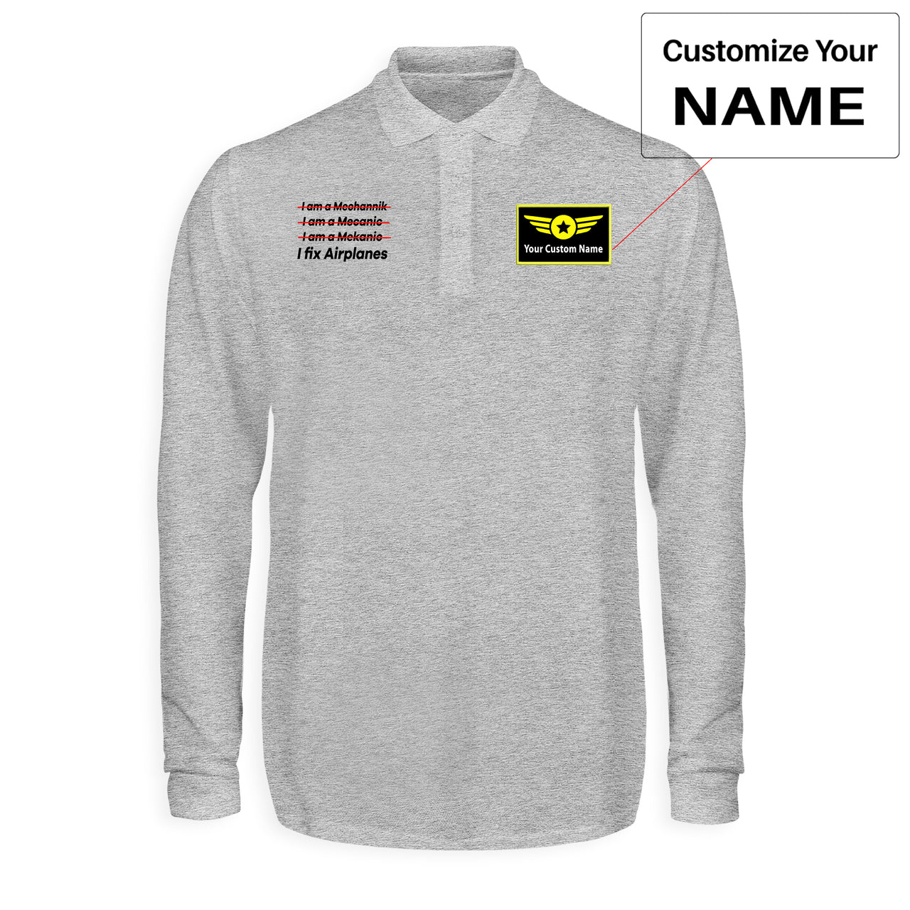 I Fix Airplanes Designed Long Sleeve Polo T-Shirts