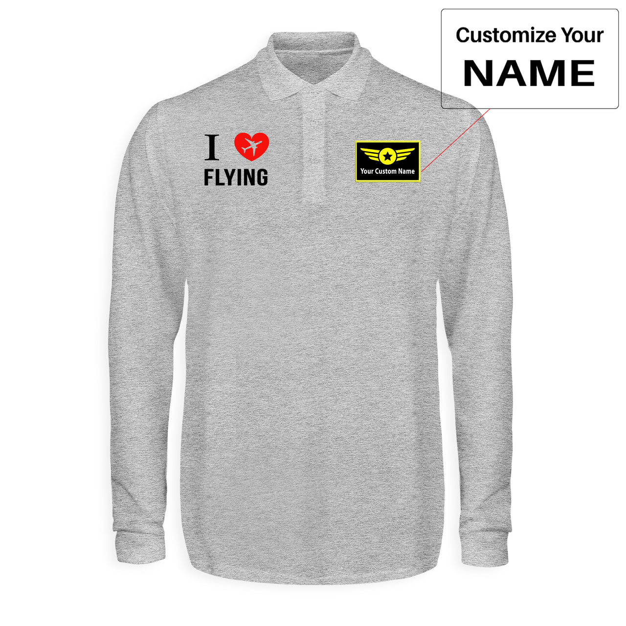 I Love Flying Designed Long Sleeve Polo T-Shirts
