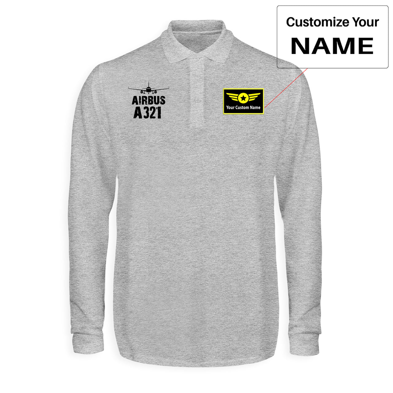 Airbus A321 & Plane Designed Long Sleeve Polo T-Shirts