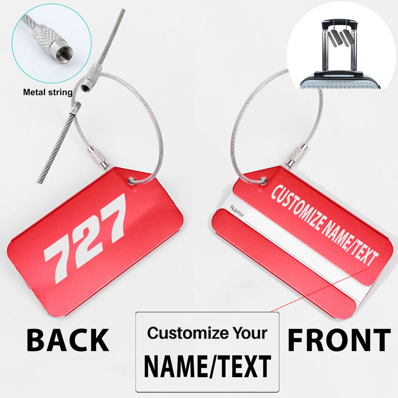 727 Flat Text Designed Fashion Metal Luggage Tags