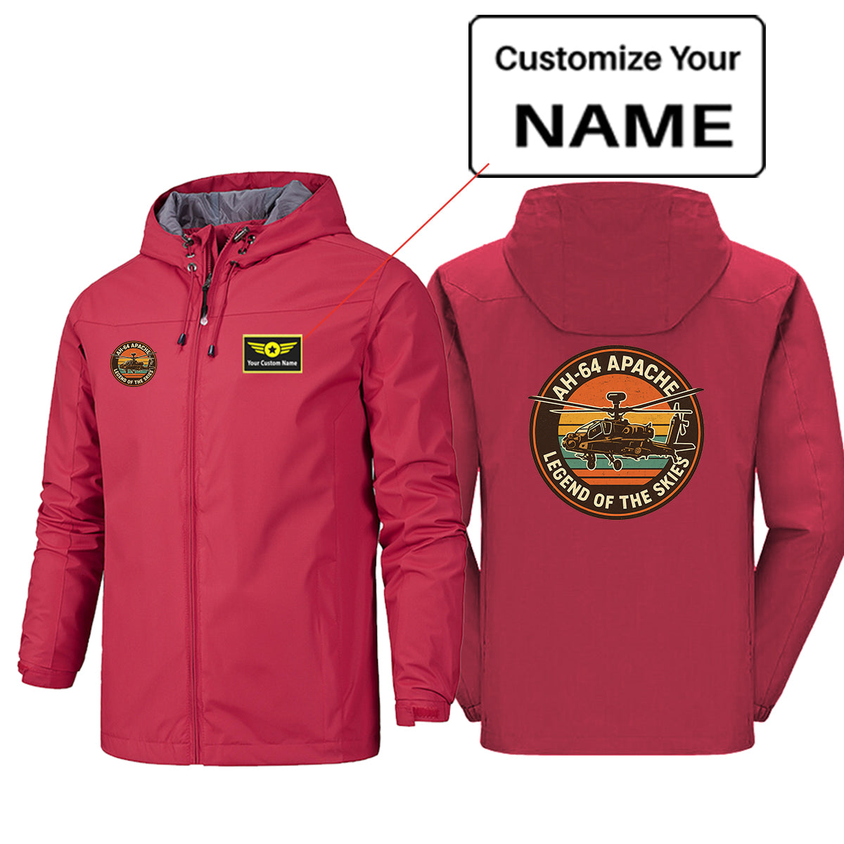 Retro Apache AH-64 Designed Rain Jackets & Windbreakers