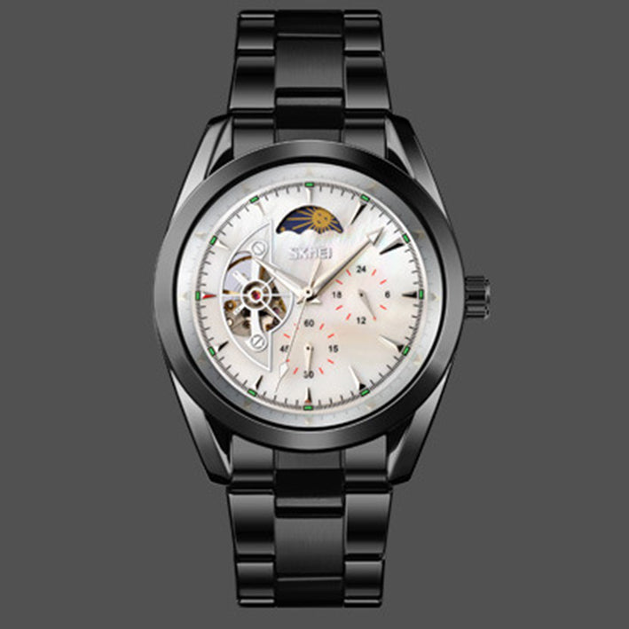 Fully Automatic Mechanical Moon Phase Hollow Bottom Waterproof Watch