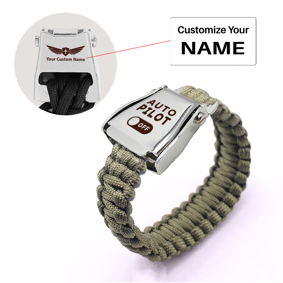Auto Pilot Off Design Airplane Seat Belt Bracelet