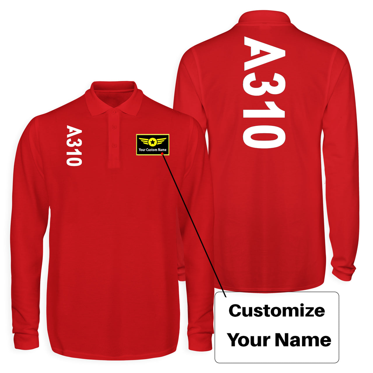 A310 Text Designed Long Sleeve Polo T-Shirts (Double-Side)