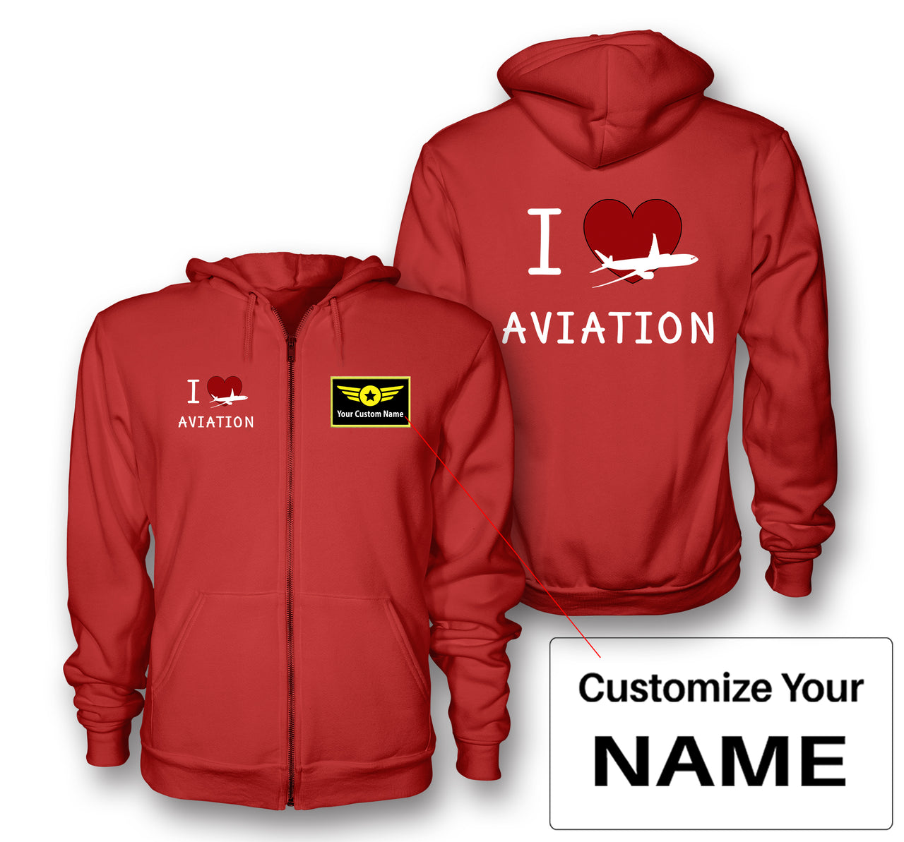 I Love Aviation Designed Zipped Hoodies