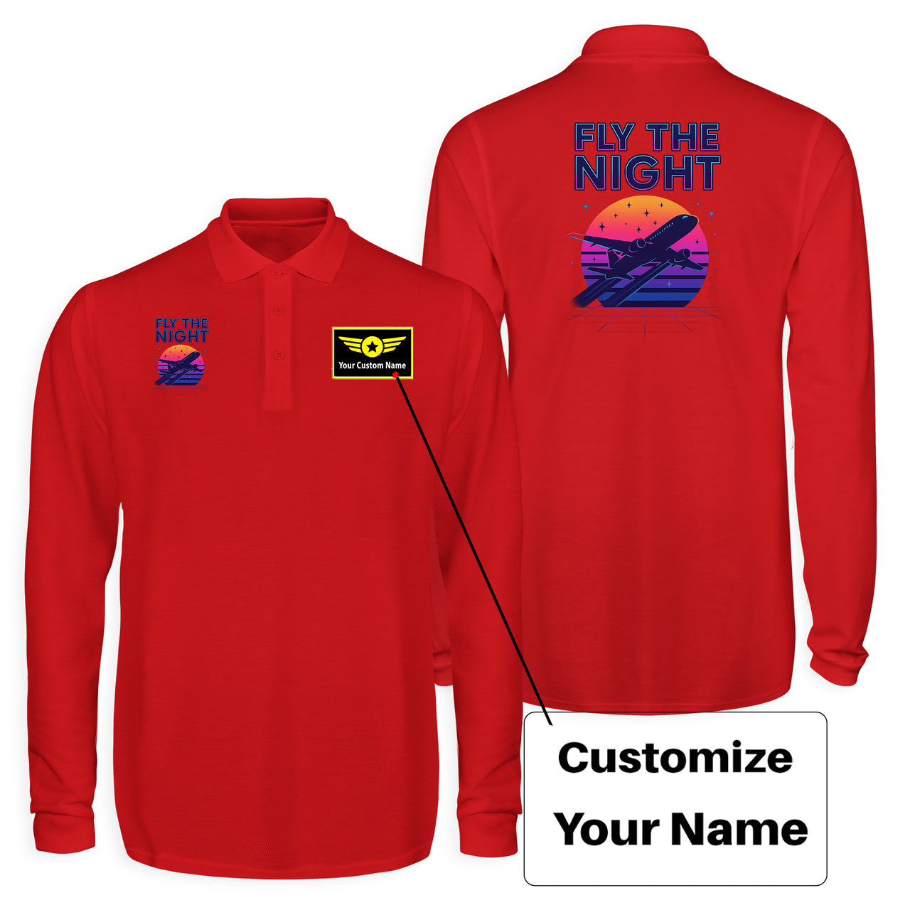 Fly The Night Designed Long Sleeve Polo T-Shirts (Double-Side)