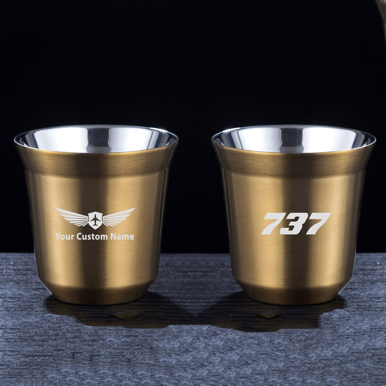 737 Flat Text Designed Double Wall Stainless Steel Coffee Mugs