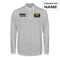 Thumbnail for Born To Fix Airplanes Designed Long Sleeve Polo T-Shirts