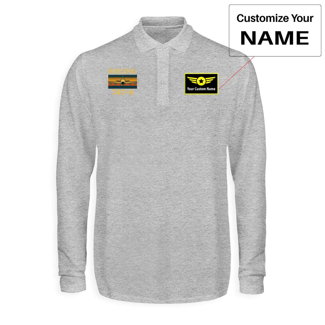 Retro Boeign 747-8 Designed Long Sleeve Polo T-Shirts