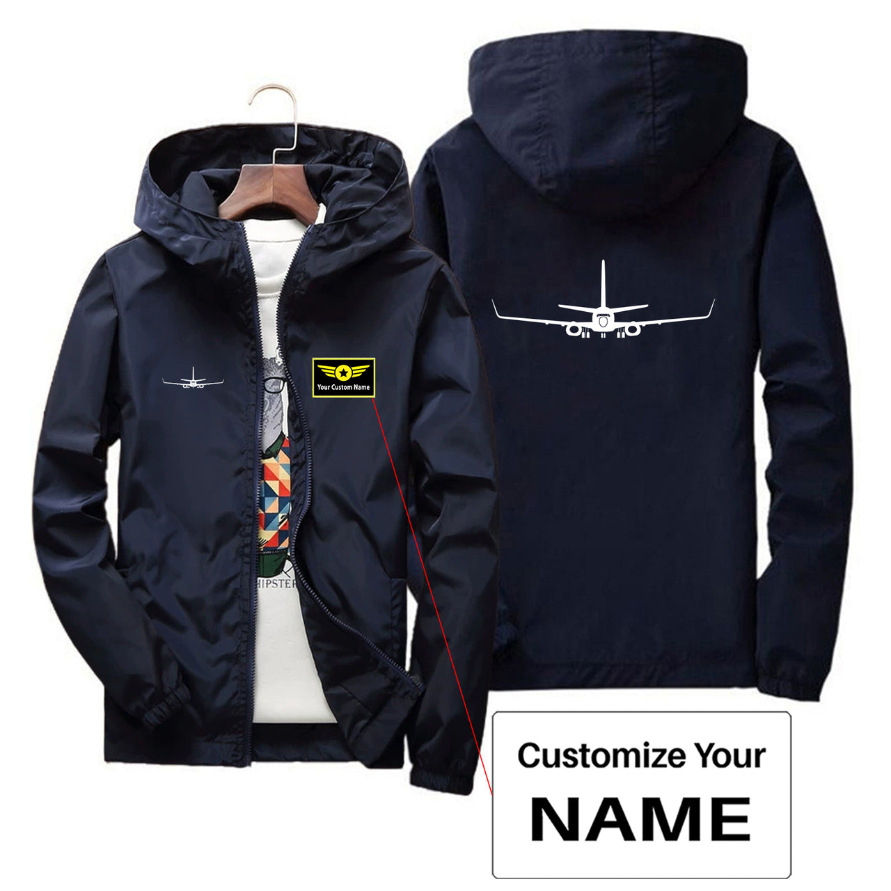 Boeing 737-800NG Silhouette Designed Thin Windbreaker Jackets