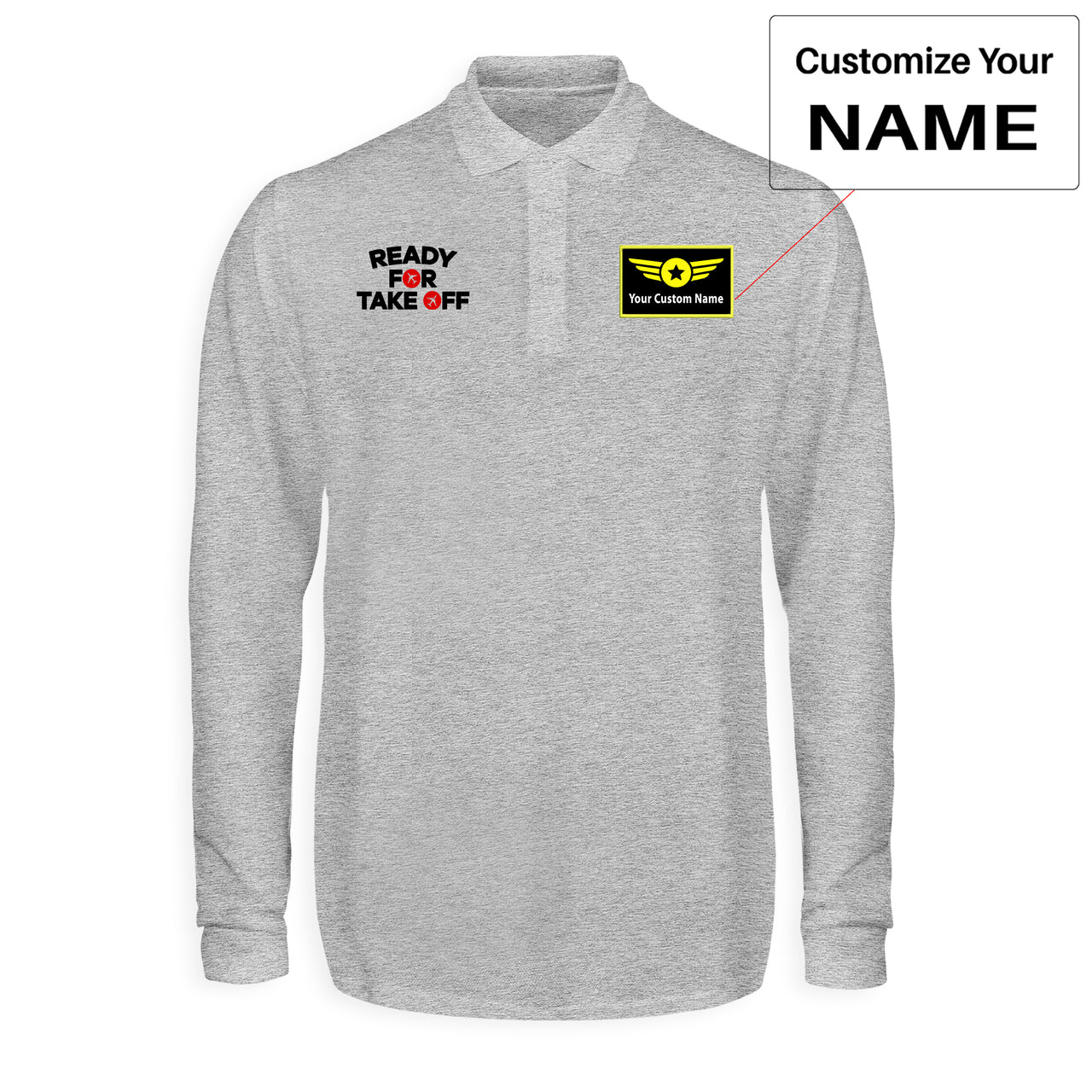 Ready For Takeoff Designed Long Sleeve Polo T-Shirts