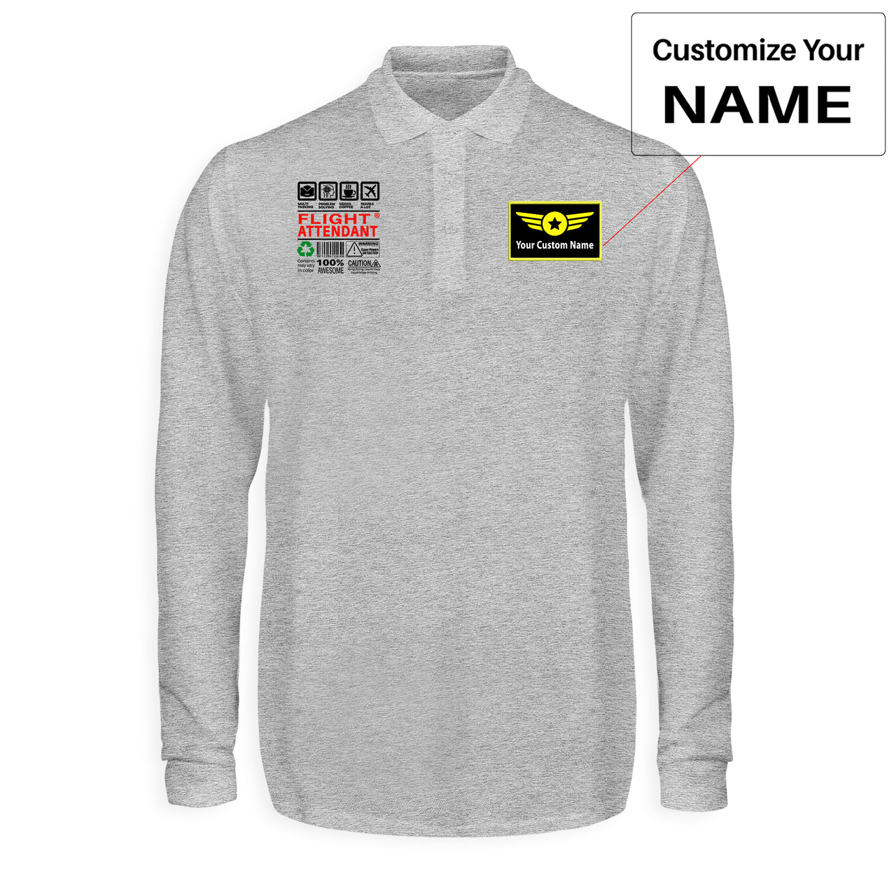 Flight Attendant Label Designed Long Sleeve Polo T-Shirts