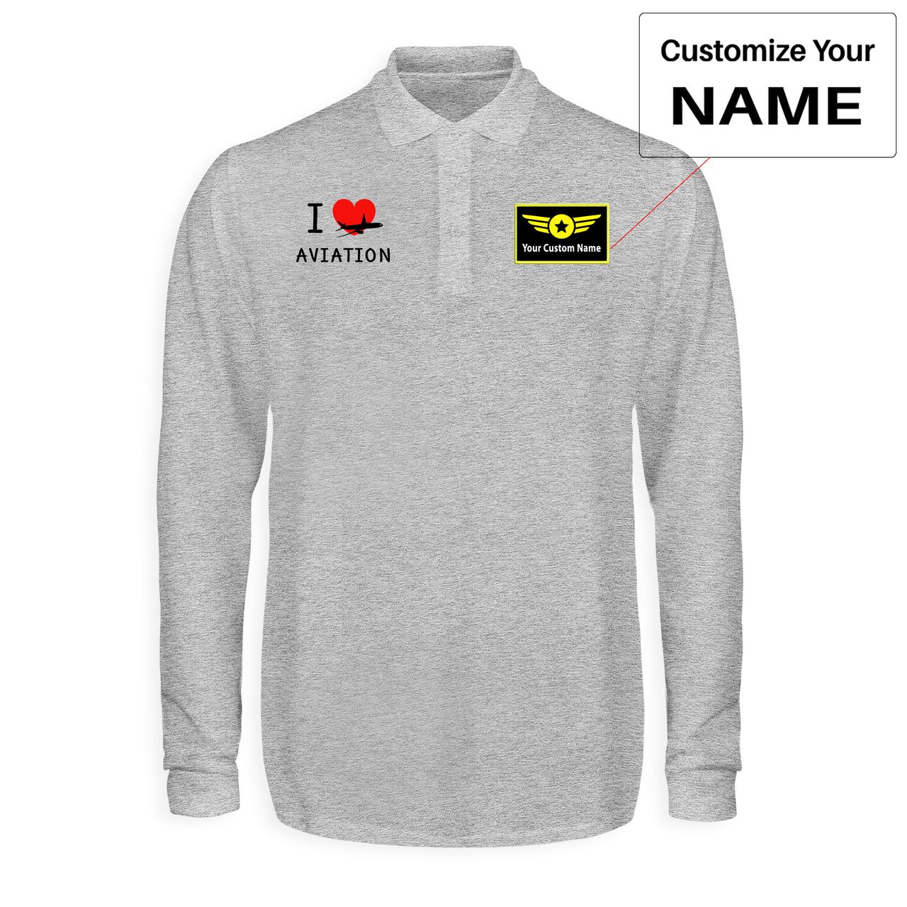 I Love Aviation Designed Long Sleeve Polo T-Shirts