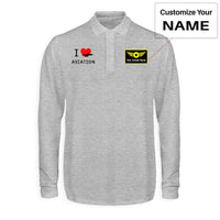 Thumbnail for I Love Aviation Designed Long Sleeve Polo T-Shirts