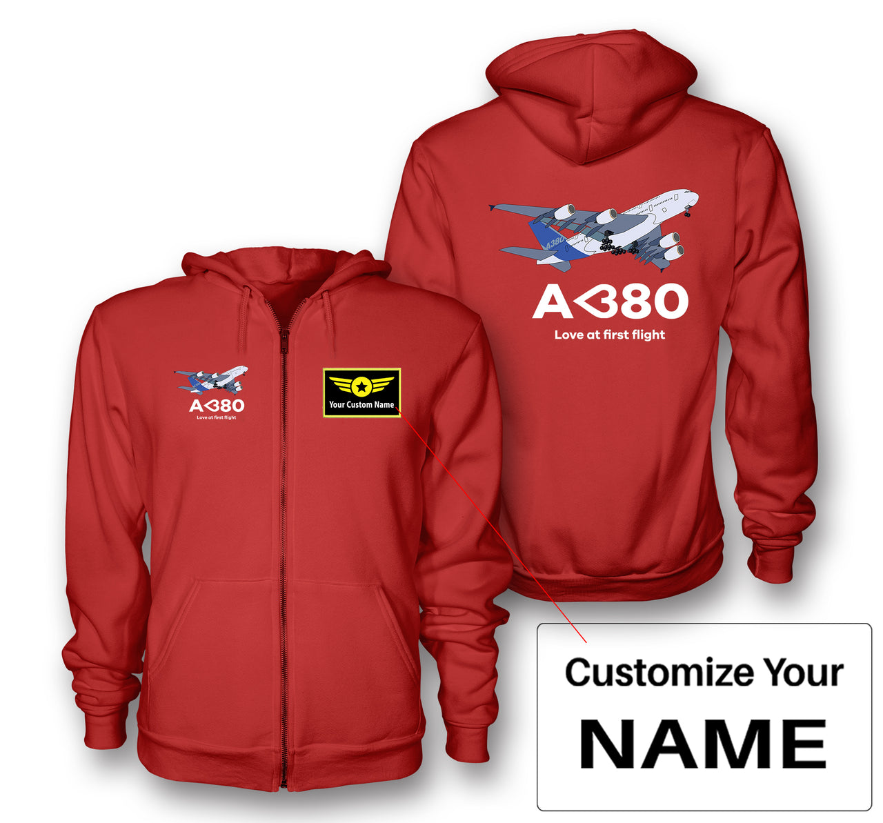 Airbus A380 Love at first flight Designed Zipped Hoodies