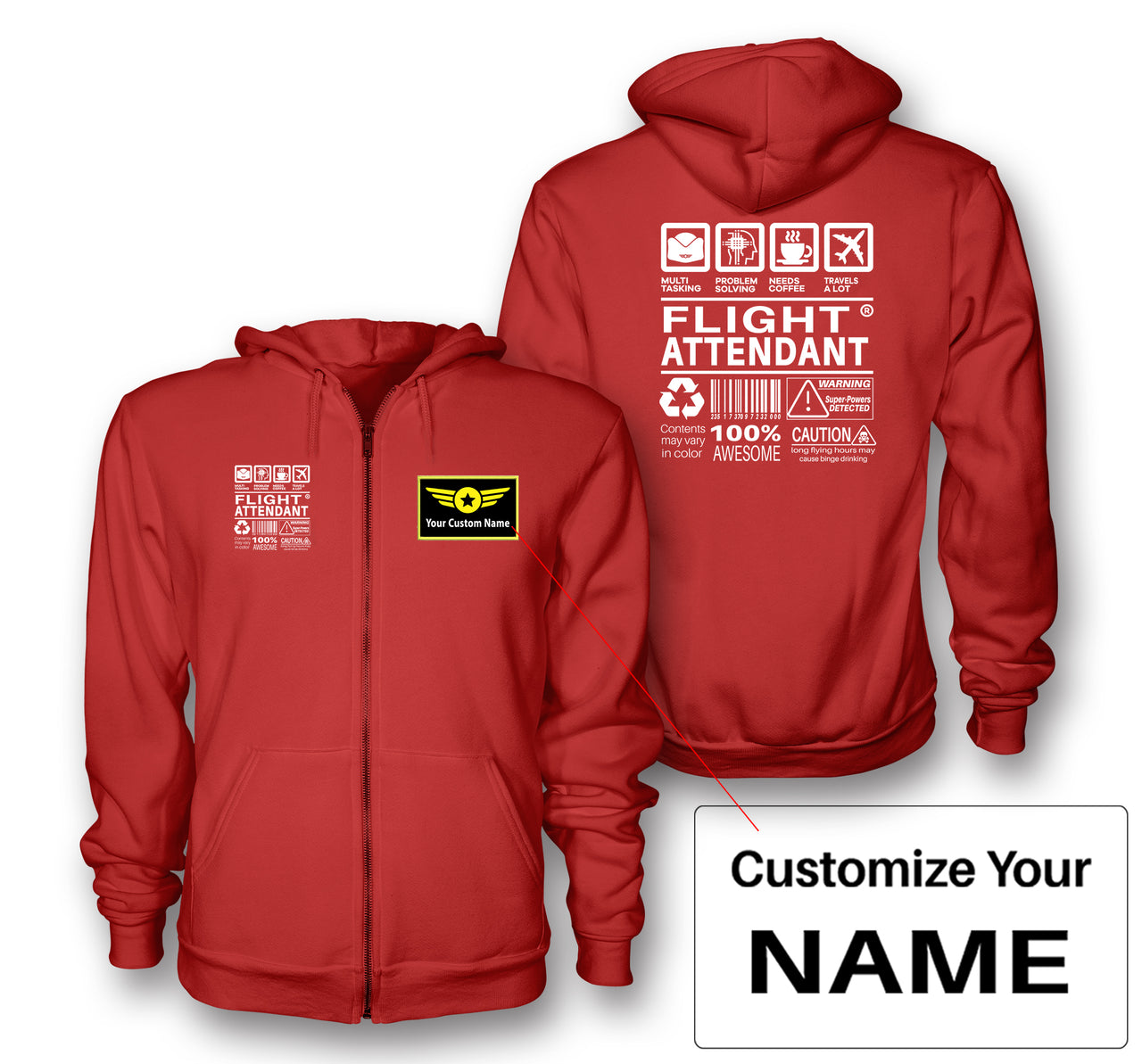 Flight Attendant Label Designed Zipped Hoodies