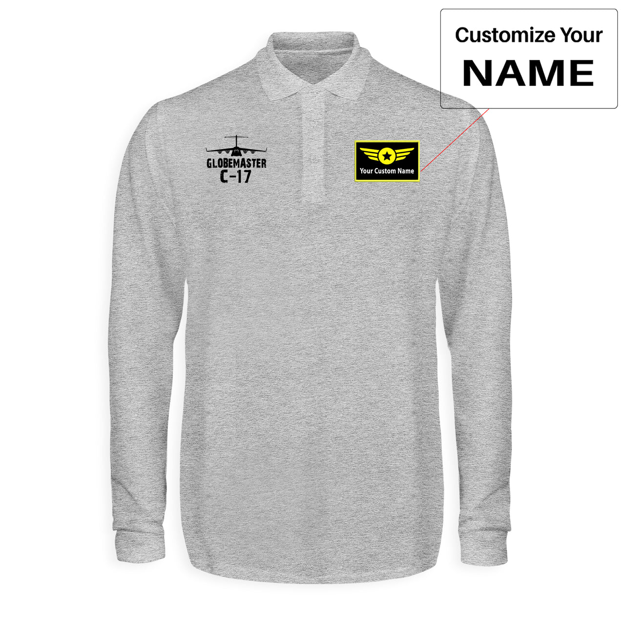 GlobeMaster C-17 & Plane Designed Long Sleeve Polo T-Shirts