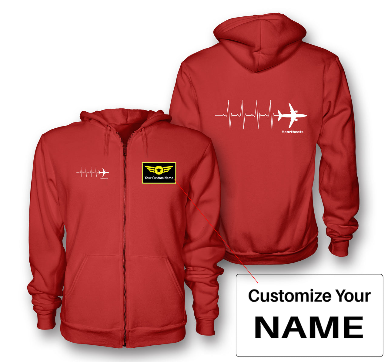 Aviation Heartbeats Designed Zipped Hoodies