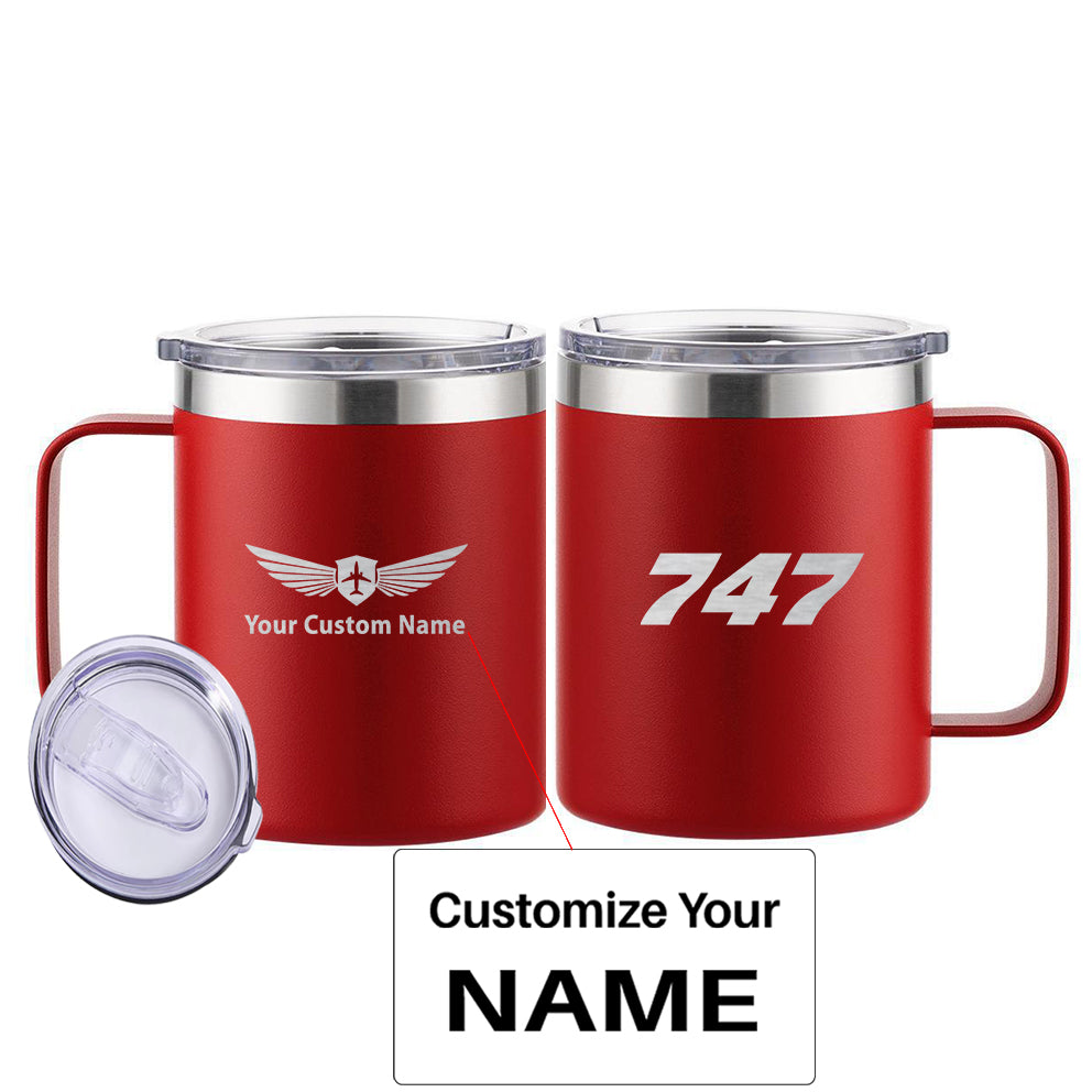 747 Flat Text Designed Stainless Steel Laser Engraved Mugs