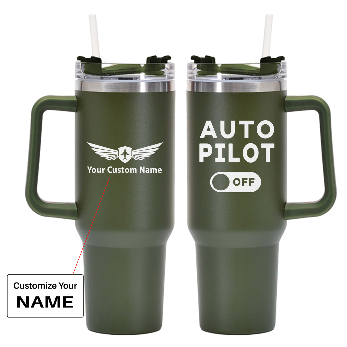 Auto Pilot Off Designed 40oz Stainless Steel Car Mug With Holder
