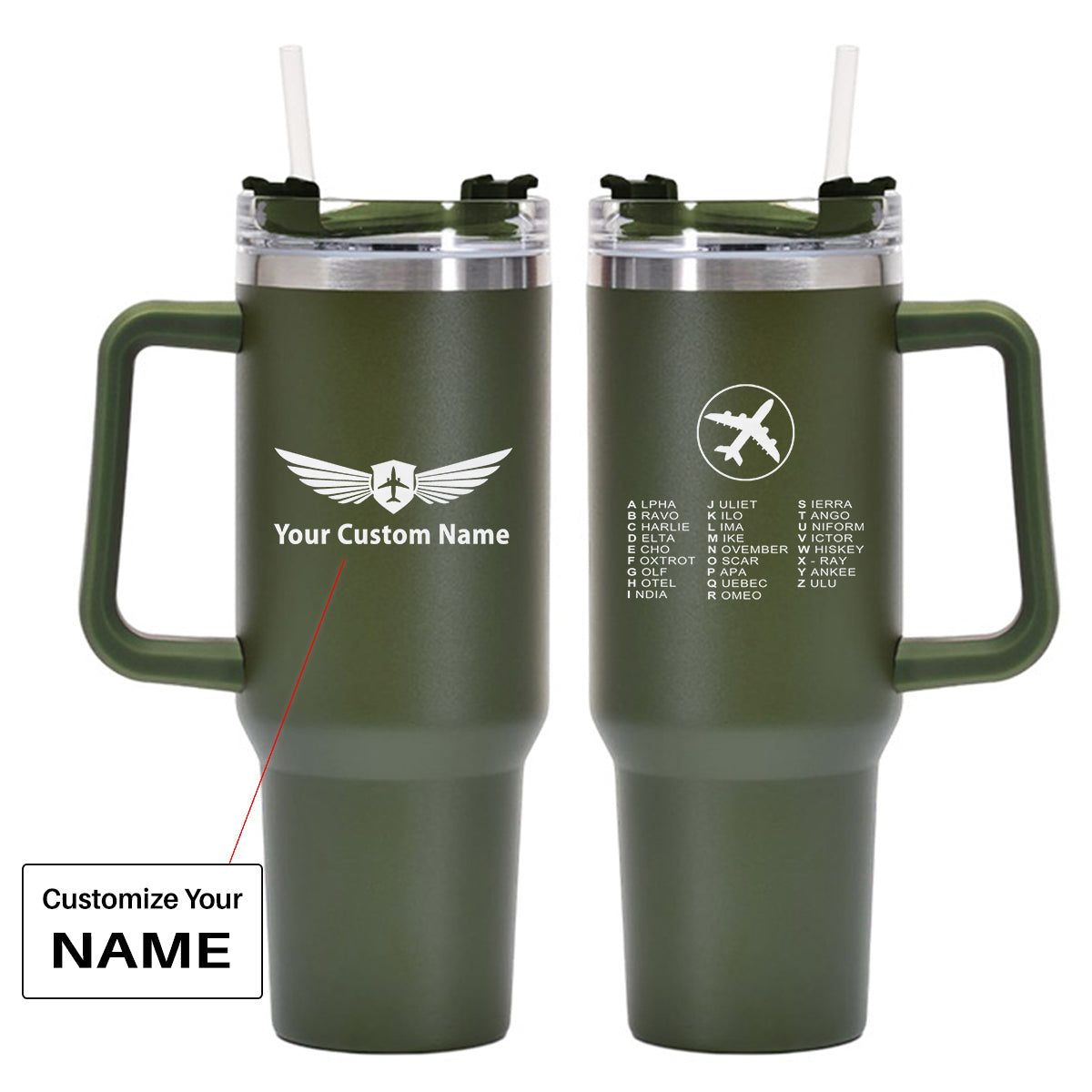 Aviation Alphabet 2 Designed 40oz Stainless Steel Car Mug With Holder