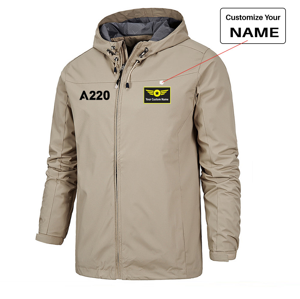 A220 Flat Text Designed Rain Jackets & Windbreakers
