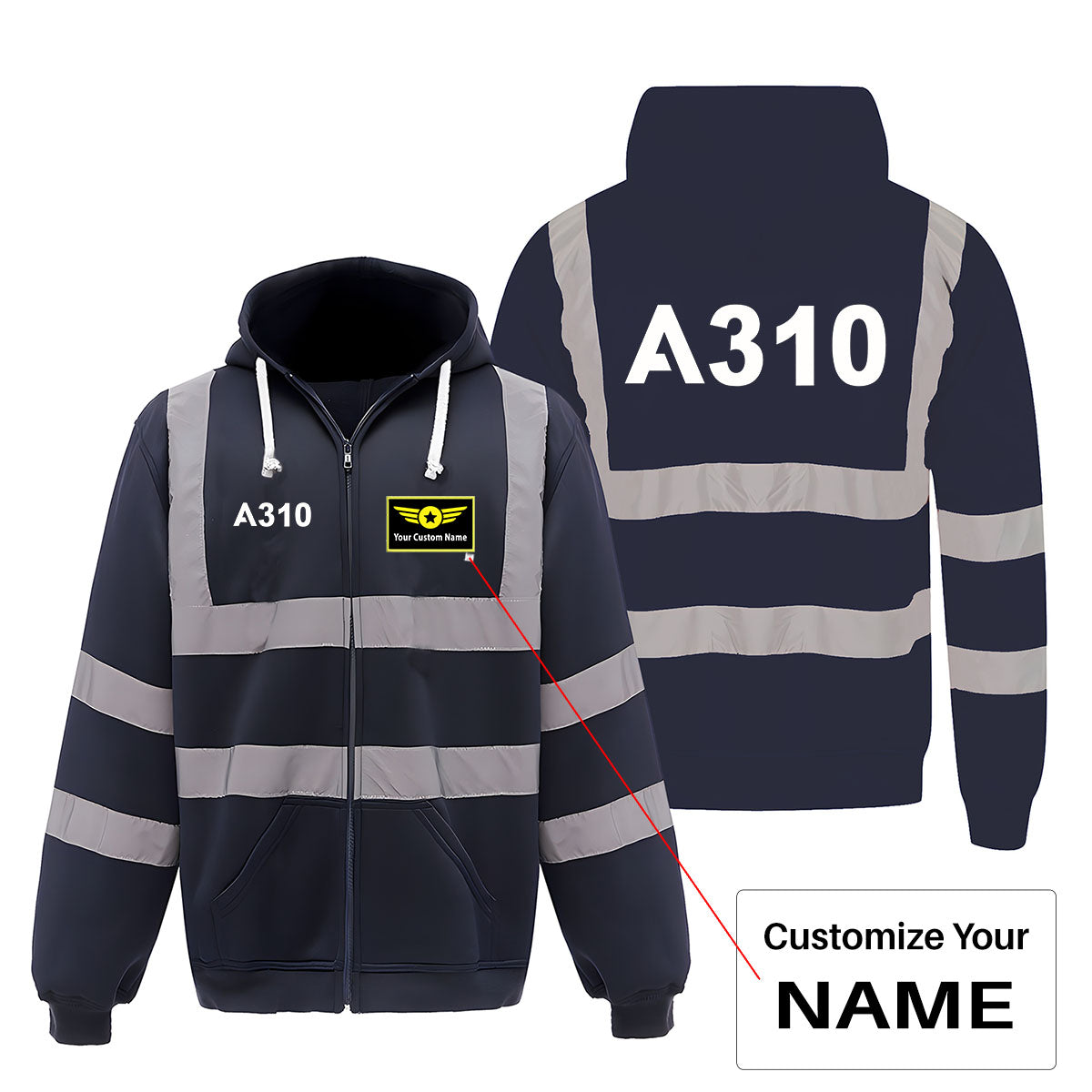 A310 Flat Text Designed Reflective Zipped Hoodies
