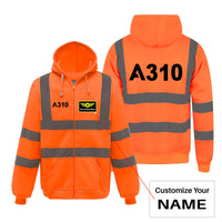 Thumbnail for A310 Flat Text Designed Reflective Zipped Hoodies