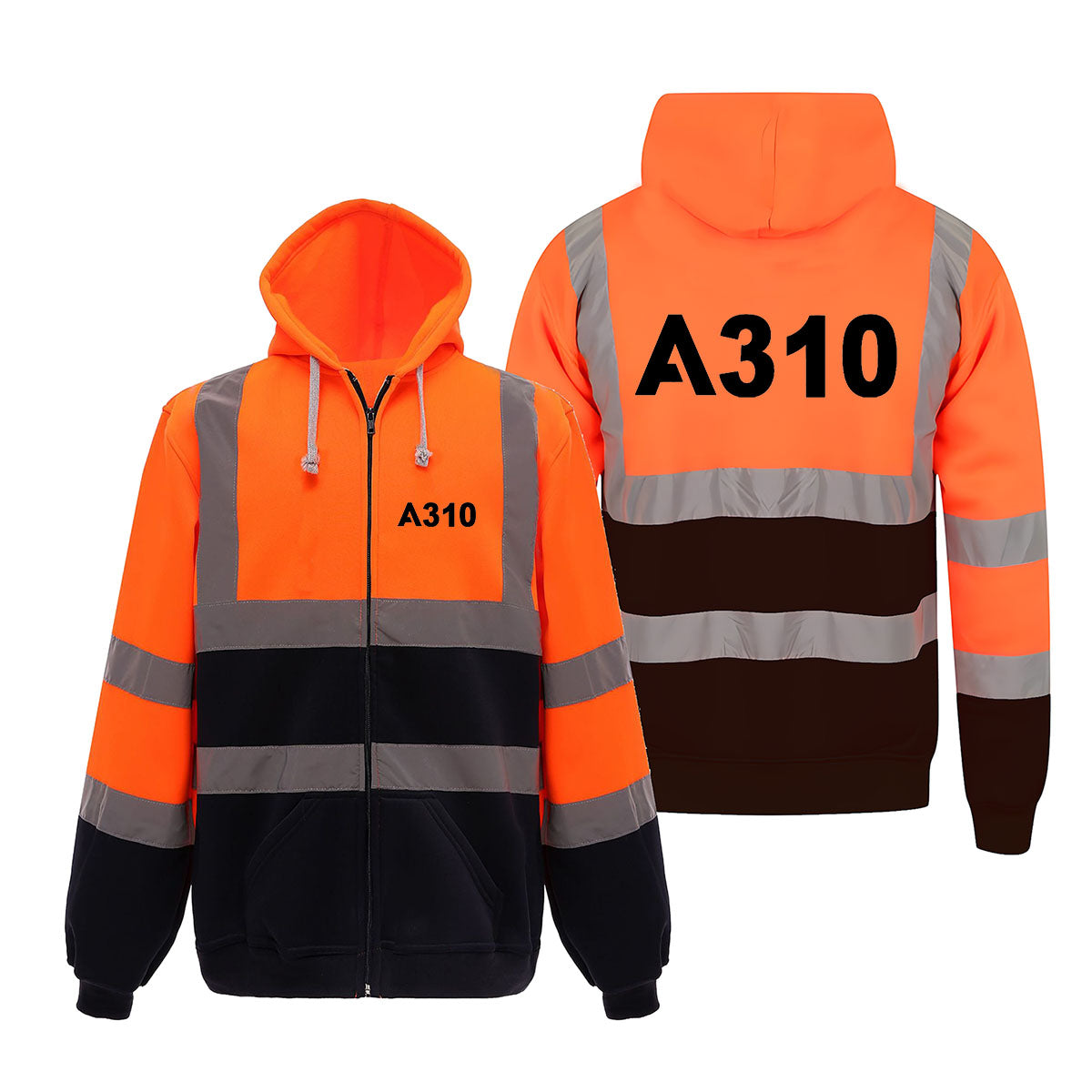 A310 Flat Text Designed Reflective Zipped Hoodies