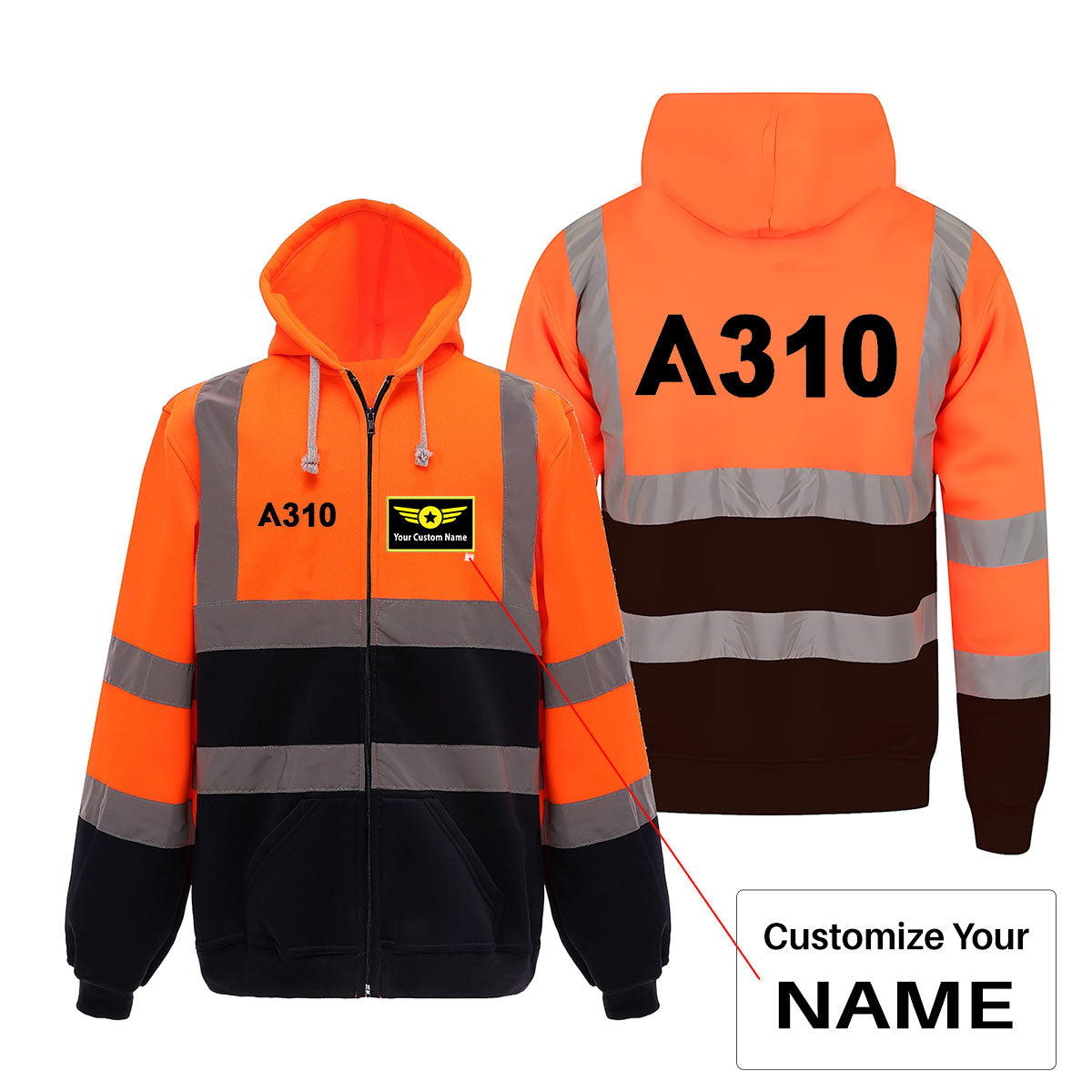 A310 Flat Text Designed Reflective Zipped Hoodies