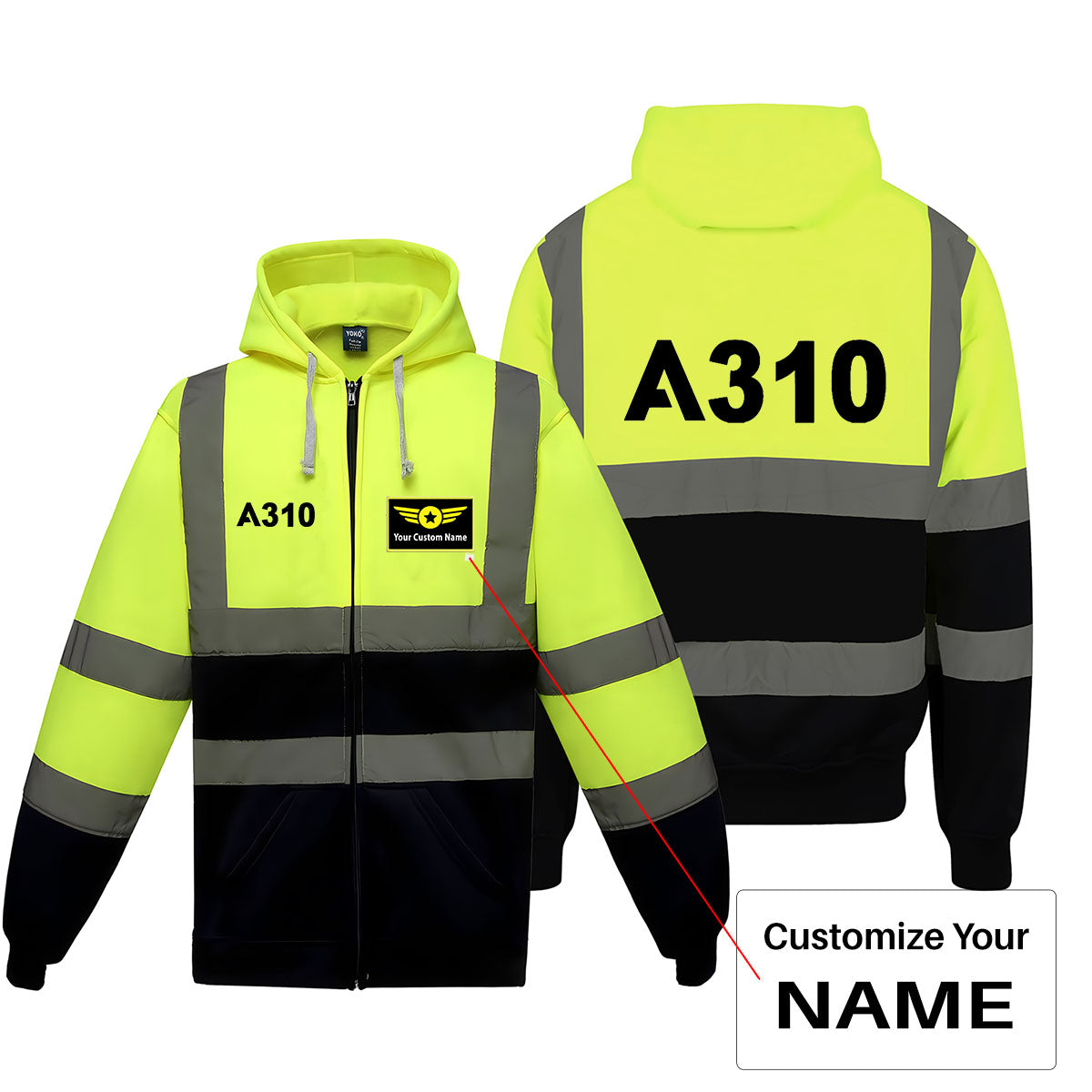 A310 Flat Text Designed Reflective Zipped Hoodies