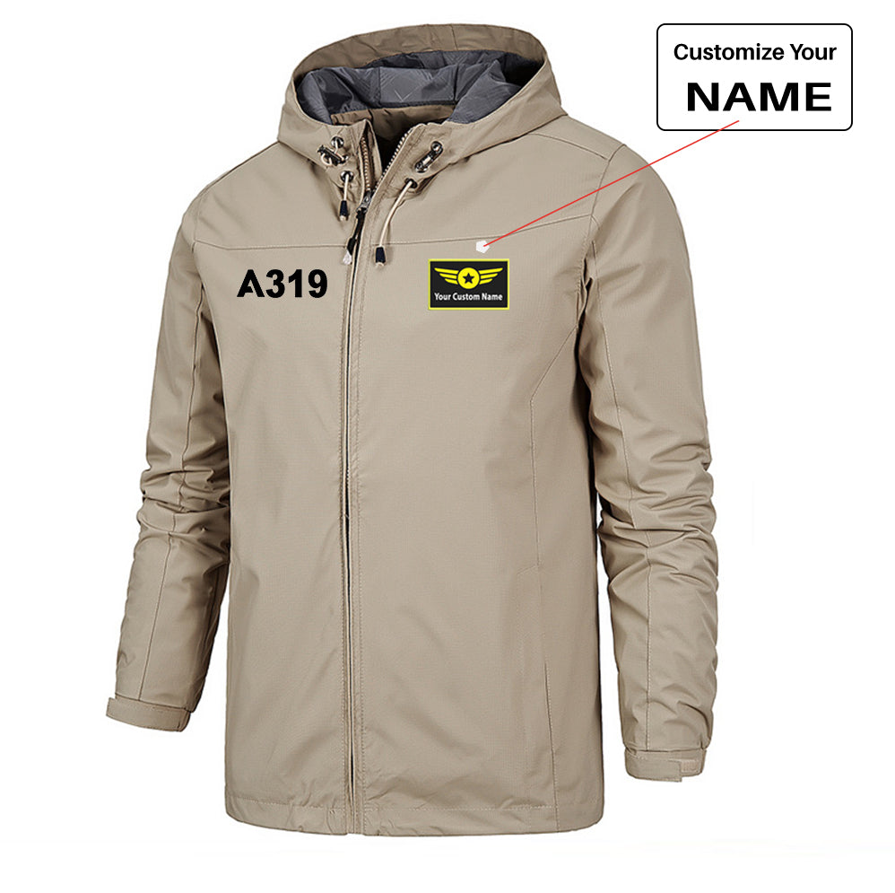 A319 Flat Text Designed Rain Jackets & Windbreakers