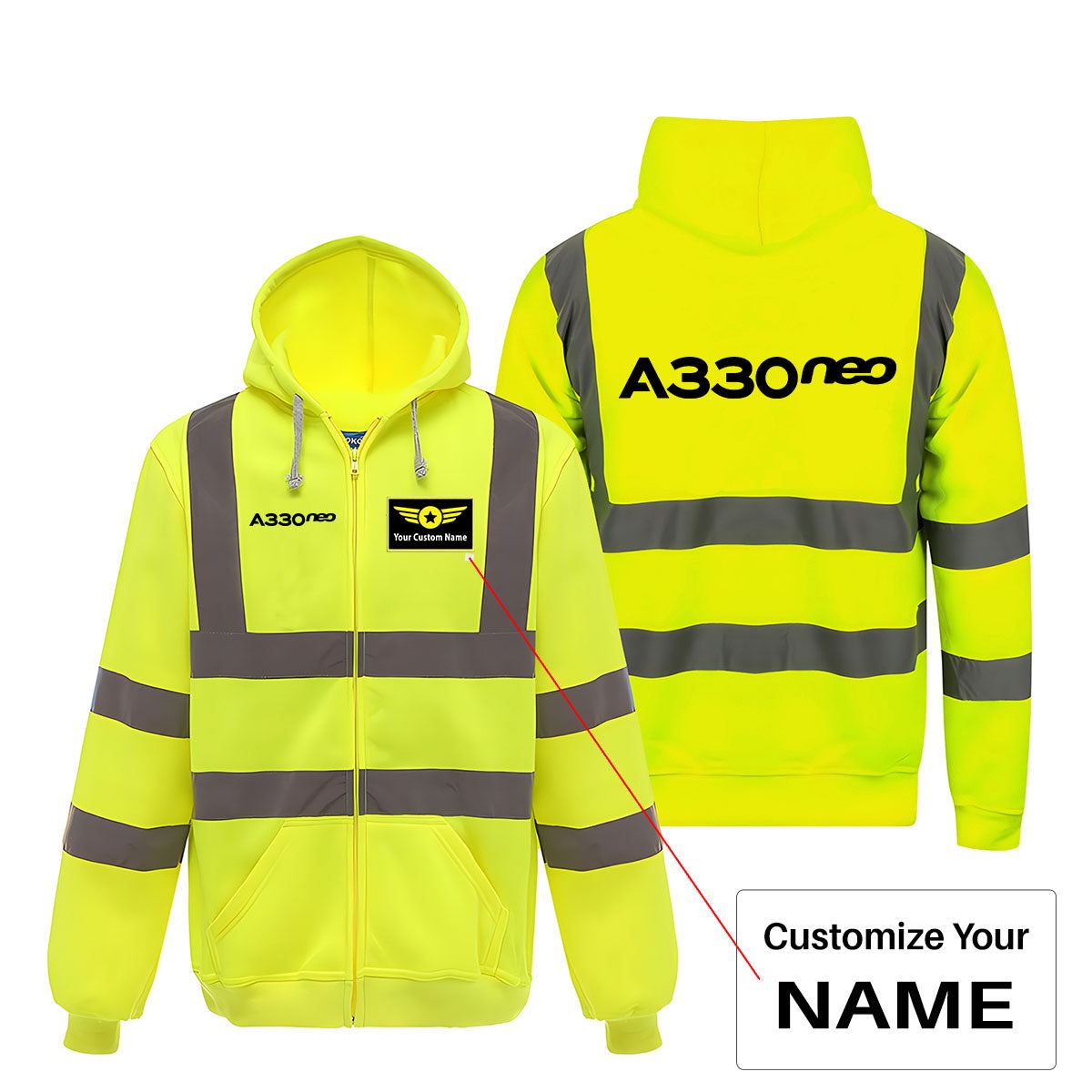 A330neo & Text Designed Reflective Zipped Hoodies