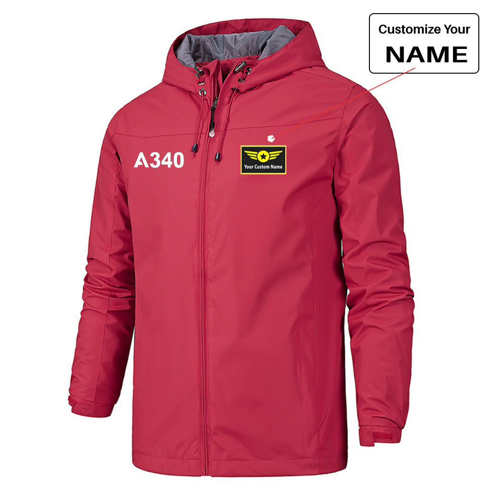 A340 Flat Text Designed Rain Jackets & Windbreakers