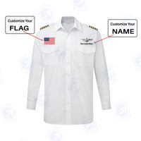 Thumbnail for Custom Flag & Name with EPAULETTES (US Air Force & Star) Designed Long Sleeve Pilot Shirts