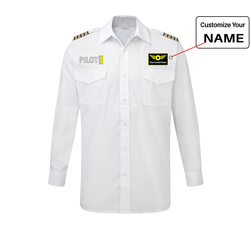 Pilot & Stripes (2 Lines) Designed Long Sleeve Pilot Shirts