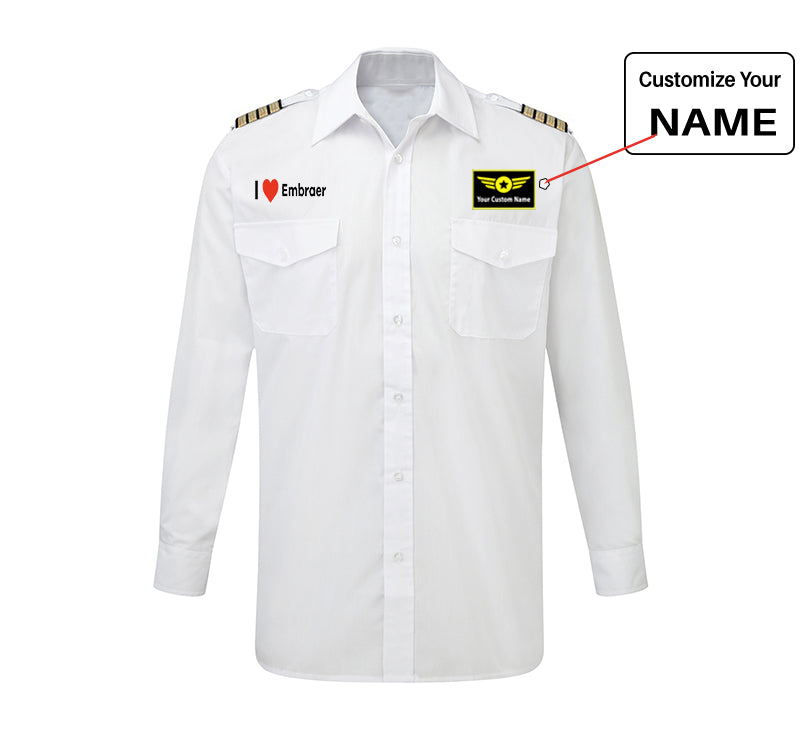I Love Embraer Designed Long Sleeve Pilot Shirts